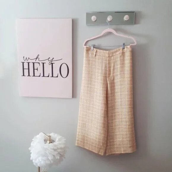 NWT Zara yellow tan & white tweed cropped wide leg culottes, L - Picture 10 of 10